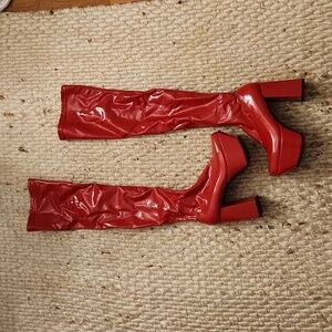 LAMODA Aquitable Patent Thigh High Sock Boots – Red, Size 8 | NWT